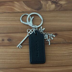 Handmade Black Leather Keychain Bag Charm with Silver Charms